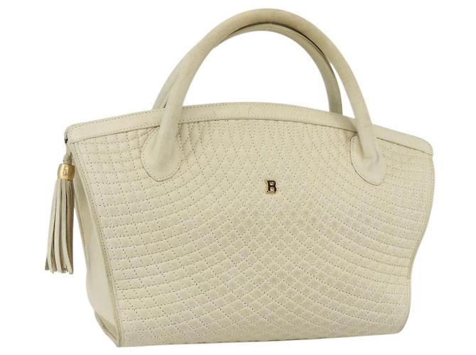 BALLY Bolsa de Mão Matelassada em Couro Branco e Ouro Auth ti3520 Dourado