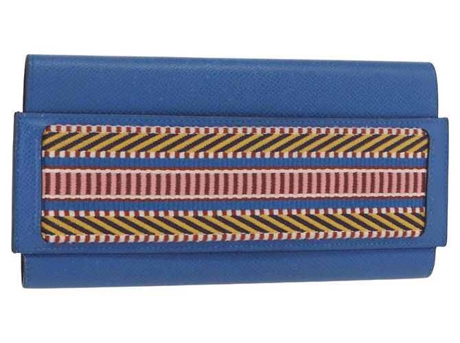 Hermès HERMES Cartera Larga Sangrecaval de Cuero Azul Auth 156370M
