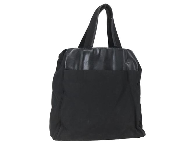 Bolsa Tote PRADA em nylon e couro preto Auth 156859