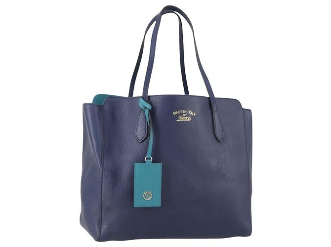 Bolsa Tote de couro azul e dourado GUCCI 354397 Auth ar13812