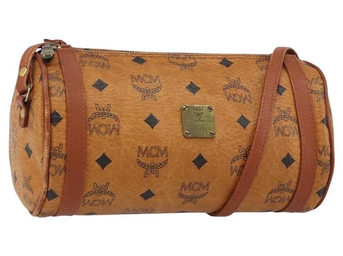 Bolsa de Ombro MCM Logogram Vicetos em Couro PVC Marrom Dourado Auth BA8198