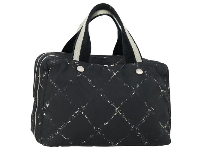 CHANEL Nuova Linea da Viaggio Borsa a Mano Nylon Nero Argento CC Auth bs31119