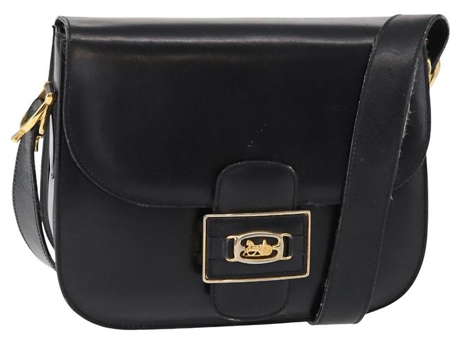 Céline Bolsa de Ombro CELINE em Couro Preto Dourado Auth 152396