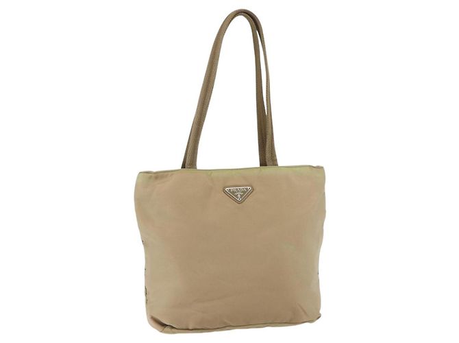 Borsa Tote PRADA Nylon Beige Argento Auth 152951