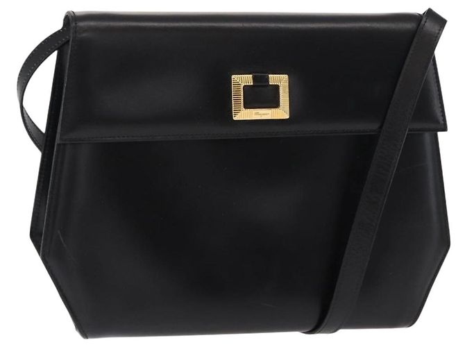 Borsa a Spalla Gancini in Pelle Nera e Oro Auth BA8683 di Salvatore Ferragamo Nero D'oro