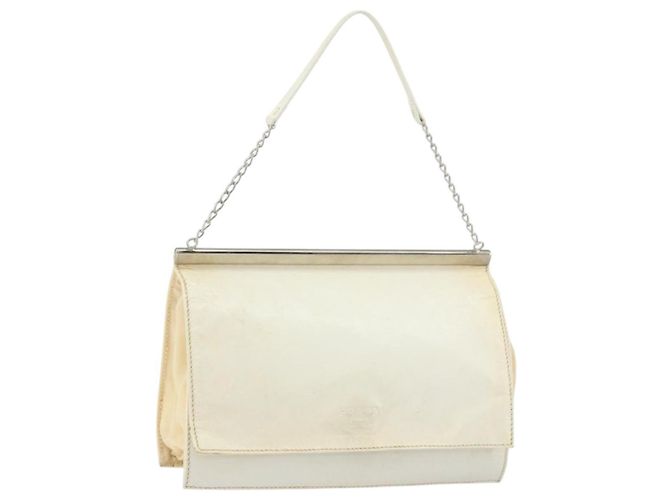 PRADA Chain Shoulder Bag Leather White Auth 151883