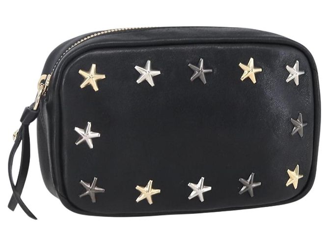 Pochette en cuir noir et argent avec clous Jimmy Choo Auth BA8065 Argenté