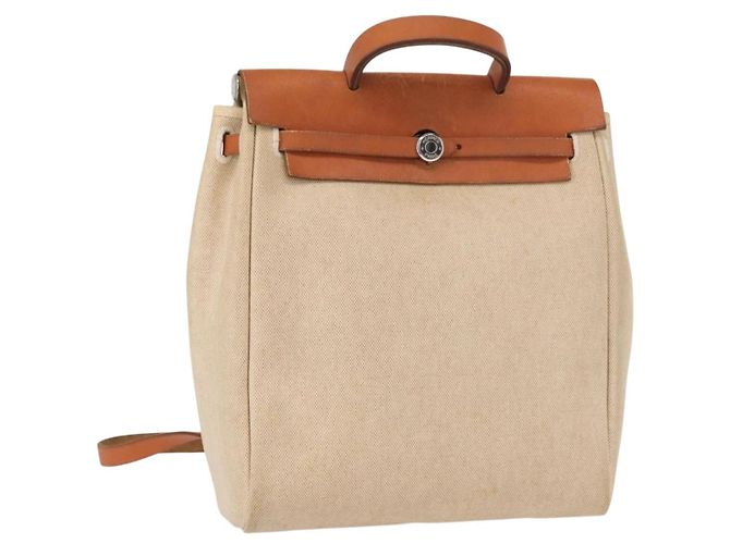 Hermès HERMES Herbag Tower Ash A Dos PM Backpack Canvas Beige Silver Auth 150848 Silvery