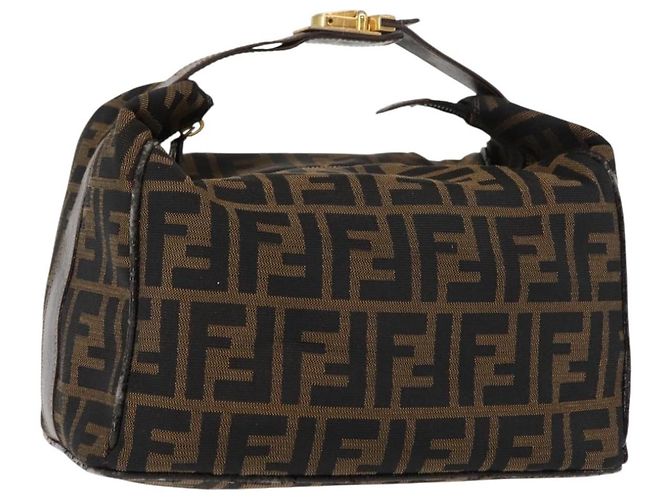 FENDI Zucca Canvas Vanity Bag Black Brown Auth 147545