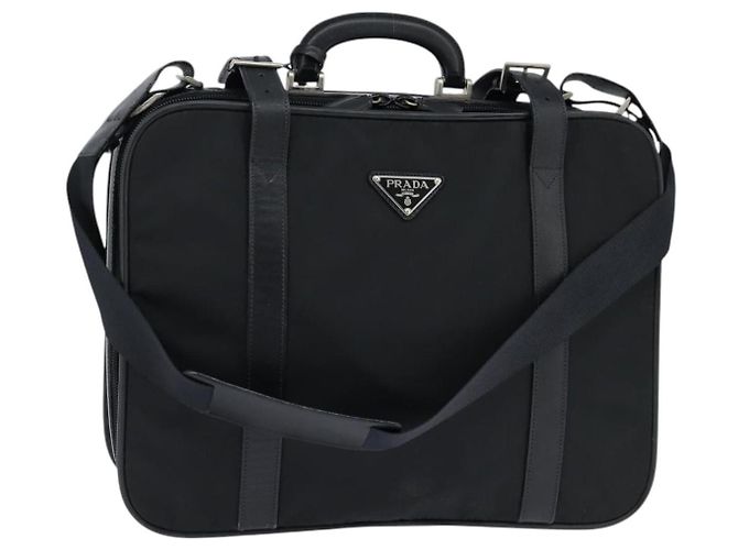 Borsa da lavoro PRADA in nylon nero e argento Auth bs30135