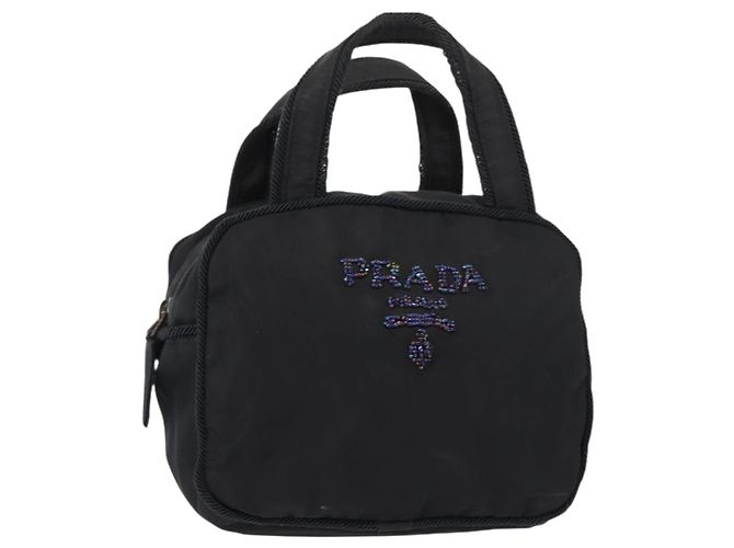 PRADA Borsa Tote in Perline Nylon Nero Argento Auth bs30073