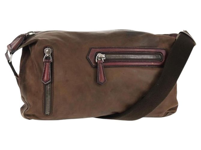 Berluti Shoulder Bag Leather Brown Silver Auth bs29899