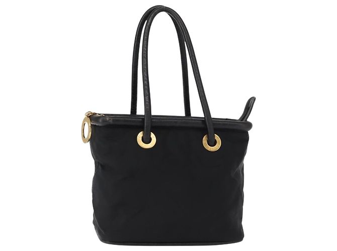 Céline Sac à main CELINE Circle en nylon et cuir noir doré Auth 153316