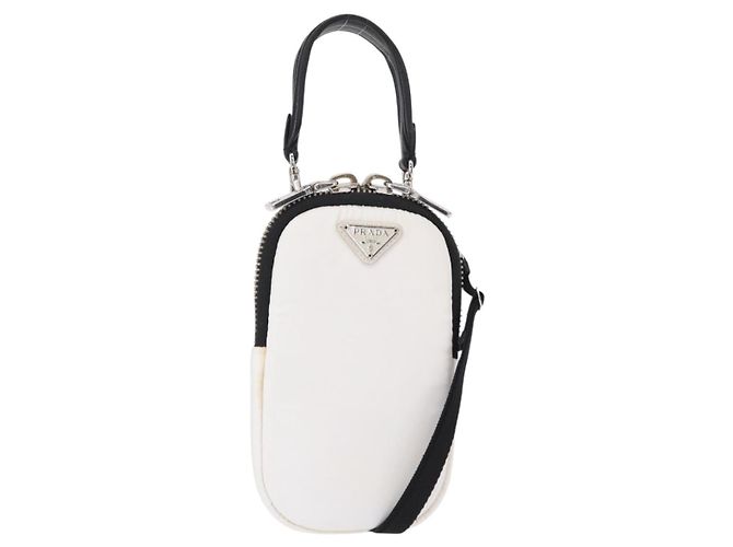 Borsa a Spalla PRADA Nylon 2way Bianco Argento Auth 152675V