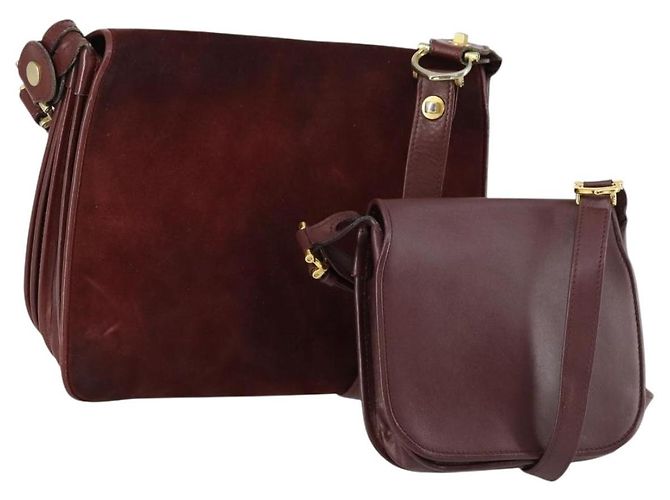 Cartier Schultertasche Leder 2 Set Bordeaux Auth 151718