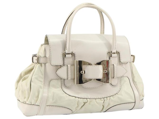 Bolsa de mão em couro branco e dourado GUCCI 189883 Auth ep12414