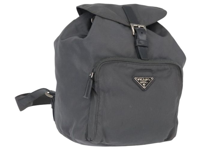PRADA Backpack Nylon Gray Silver Auth 152731 Brown Silvery
