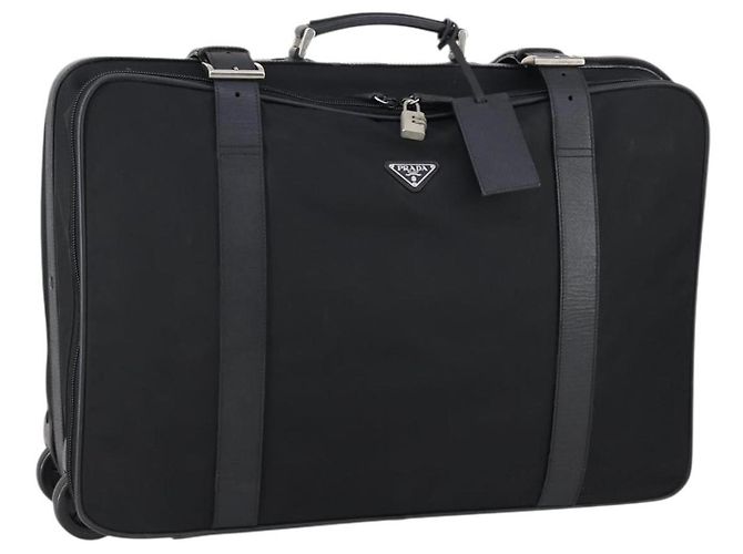 PRADA Trunk Nylon Noir Argent Auth am9650 Argenté