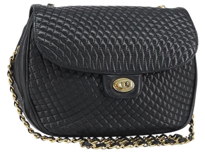 BALLY Borsa a Spalla a Catena Pelle Nera Oro Auth 157106 Nero D'oro
