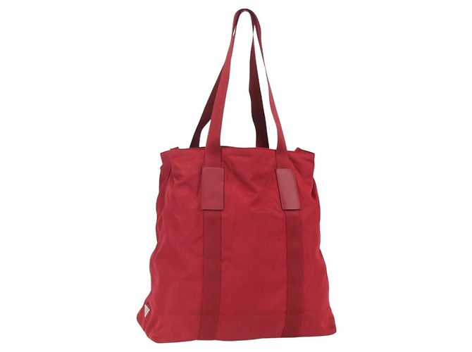 Borsa Tote Prada in Nylon Rosso Argento Auth bs31579