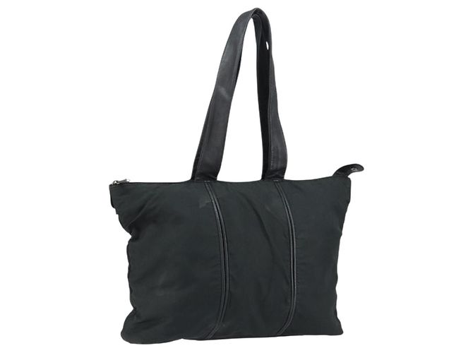 LOEWE Tote Bag Nylon Leather Black Silver Auth bs31205
