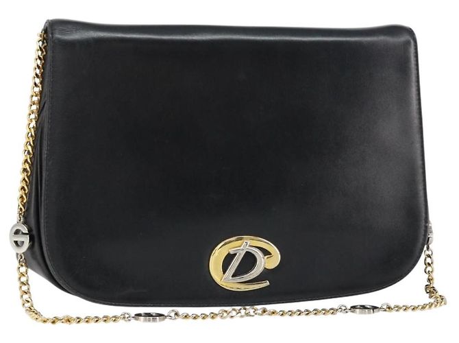 Borsa a spalla a catena Christian Dior in pelle nera e oro Auth ep12110 Nero D'oro