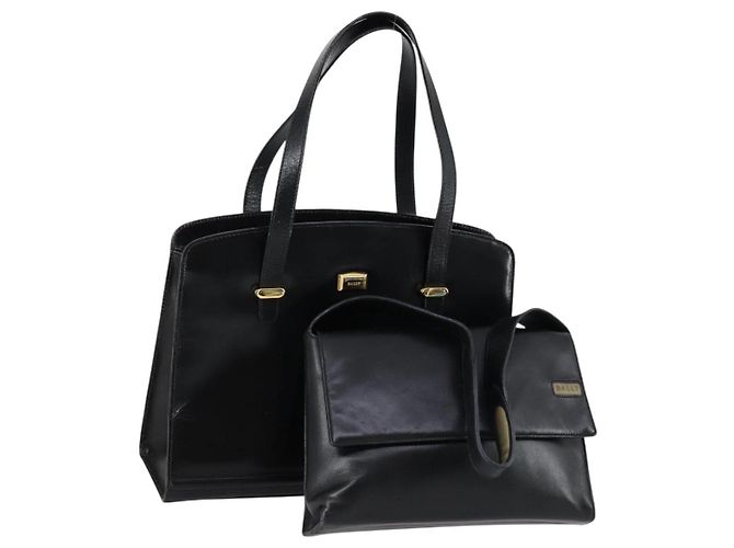 BALLY Bolsa de Mão de Couro 2 Peças Preta Auth bs30961 Preto