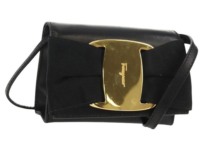 Borsa a Spalla Vala in Pelle Nera e Oro Auth BA8393V di Salvatore Ferragamo Nero D'oro