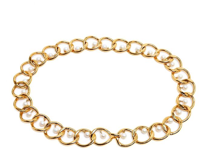 Cinto de Corrente com Pérolas Chanel 1986 T70 a 85 Cinto Maxi de Corrente com Pérolas 28 a 34 em Dourado
