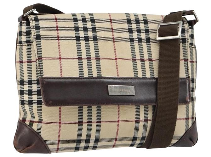 Burberry Bolso de Hombro Nova Check de Nylon Beige Plata Auth ka314