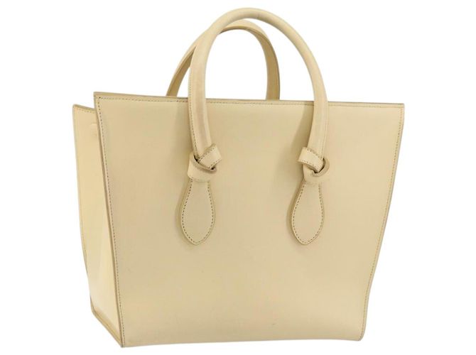 Sac Tote CÉLINE TIE en cuir beige doré Auth bs31025
