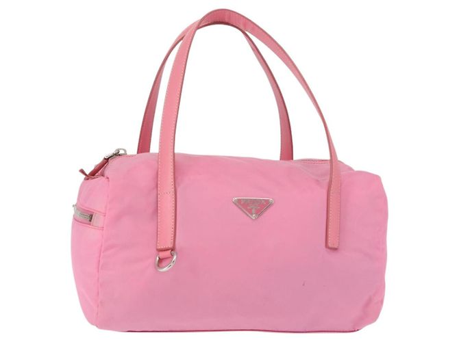 PRADA Handtasche Nylon Rosa Silber Auth 154369 Pink