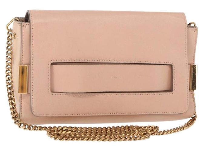Chloé Bolsa de ombro em couro Chloe com corrente rosa dourada Auth BA8401 Dourado