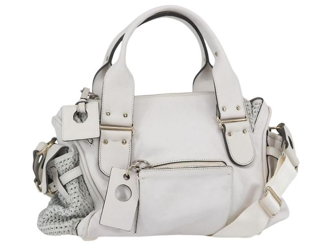 Chloé Chloe Schultertasche Leder 2-in-1 Weiß Silber Authentisch ka340