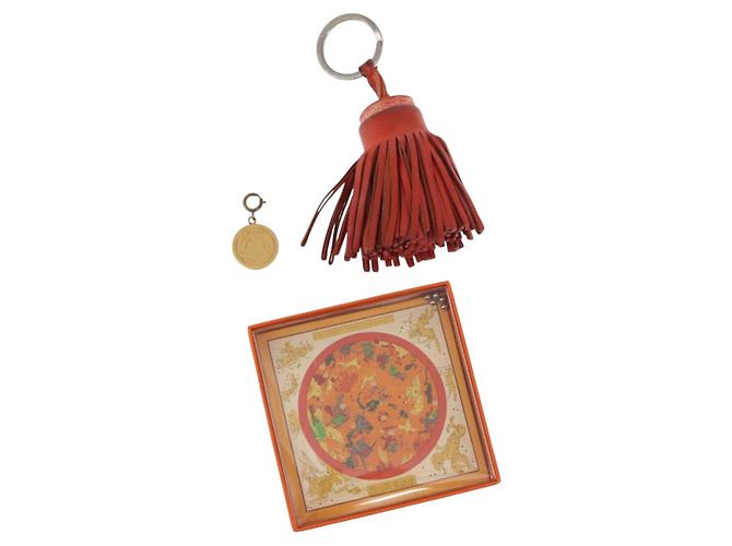 Hermès HERMES Charm Metallo Pelle 3 Set Rosso Oro Argento Auth bs30857 D'oro
