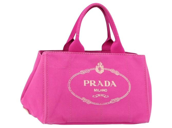 PRADA Canapa MM Bolso de Mano de Lona Rosa Dorado Auth yk19772