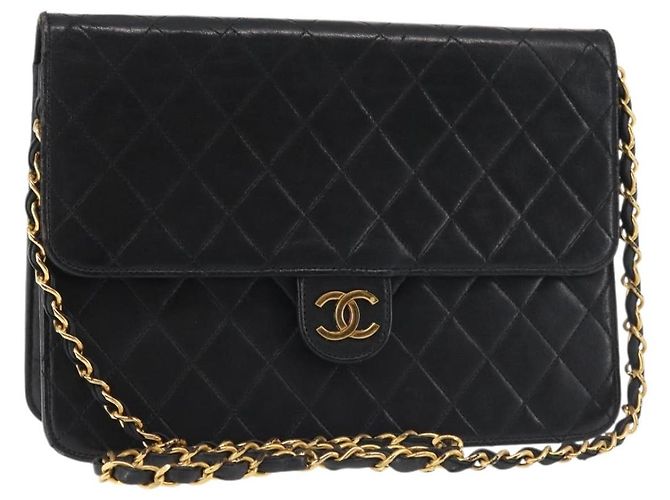 Borsa a Spalla CHANEL in Pelle di Agnello Nera Oro CC Auth 143810 Nero D'oro