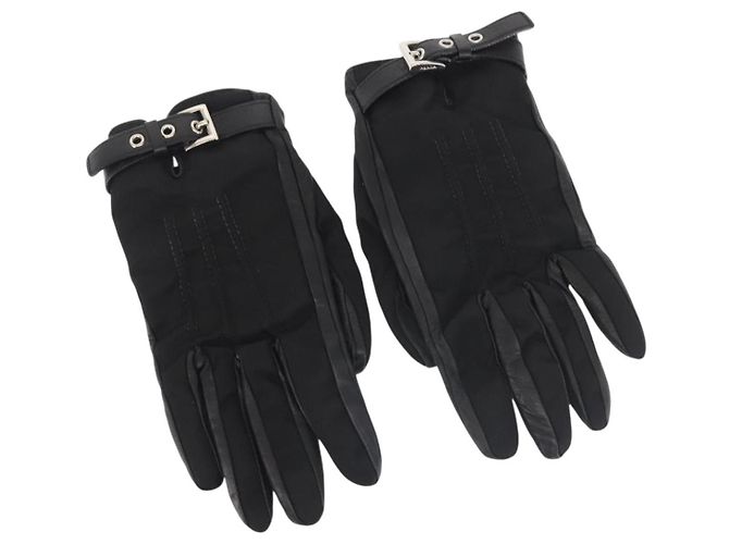 PRADA Gloves Leather Black Silver Auth ti3452 Silvery