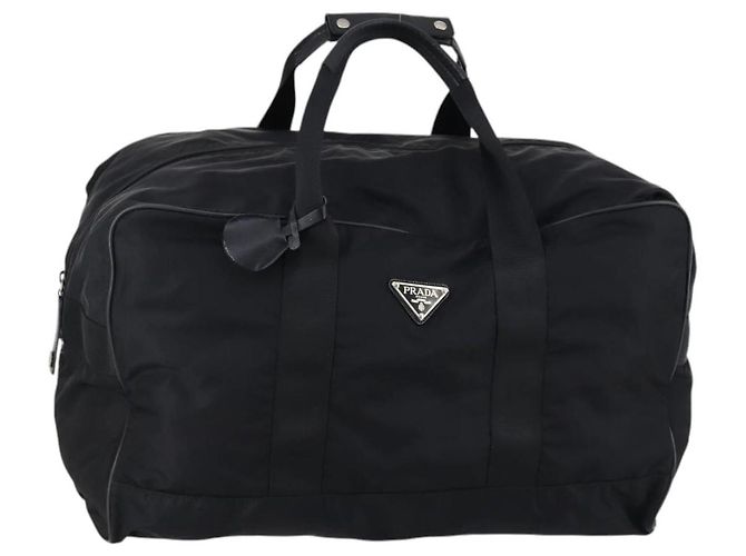 Bolso Boston PRADA de nailon negro plateado auténtico 143769 Plata