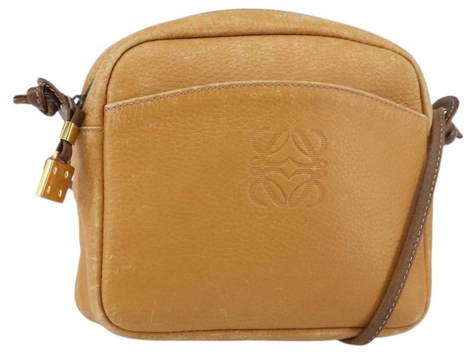 Bolsa de Ombro Anagram LOEWE em Couro Marrom Dourado Auth ka490