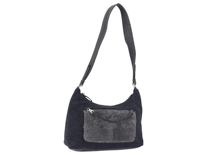 Borsa a Spalla PRADA Lana Nera Argento Auth 151503 Nero