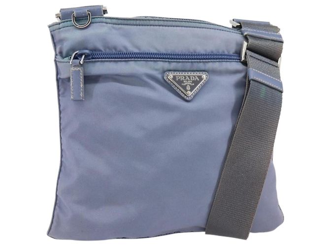 PRADA Schultertasche Nylon Hellblau Silber Authentisch ar13778