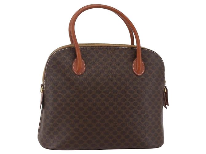 Céline Bolsa de mão em lona Macadam CELINE em couro PVC marrom e dourado Auth ki6124