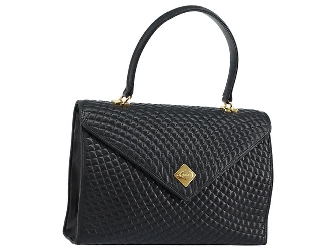 BALLY Borsa a Mano in Pelle Nera e Oro Auth BA7023 Nero D'oro