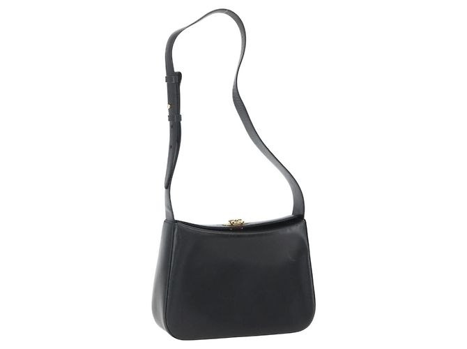 Gancini Schultertasche aus Leder Schwarz Gold Salvatore Ferragamo Auth 156984 Golden