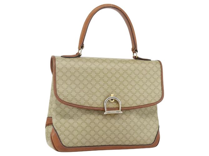Céline CELINE Macadam Canvas Handtasche PVC Beige Gold Auth bs31347 Golden