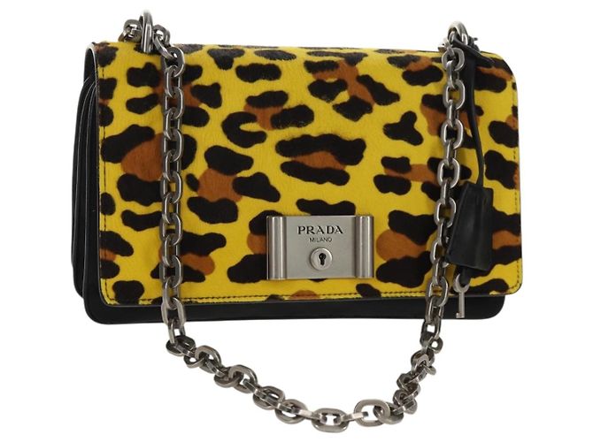 PRADA Chain Shoulder Bag Nylon Yellow Silver Auth ka595V Silvery