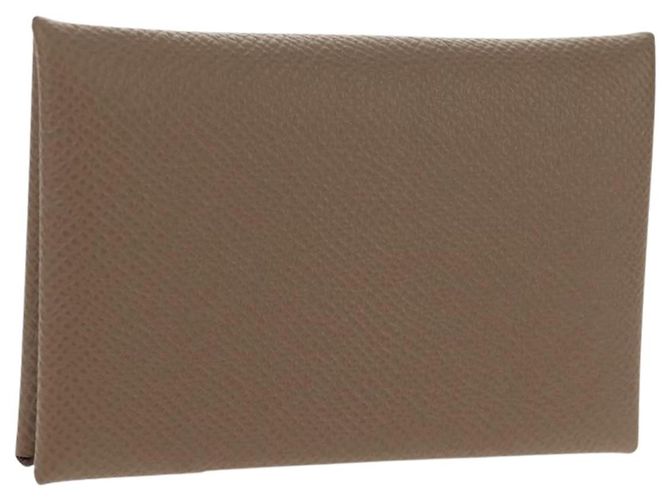 Hermès HERMES Calvi Coin Purse Leather Beige Silver Auth BA8241M Silvery