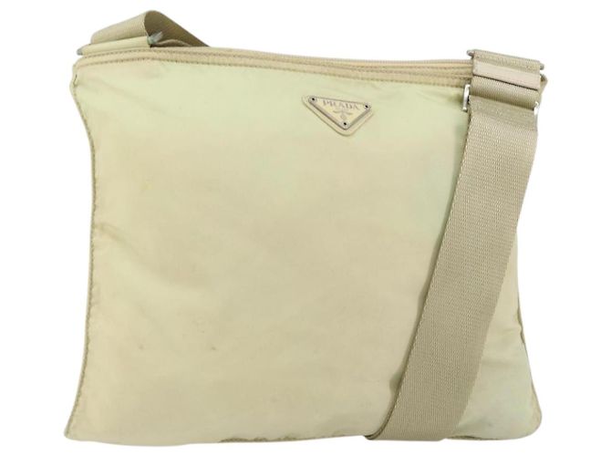 PRADA Shoulder Bag Nylon Ivory Silver Auth ar13843 Silvery Cream