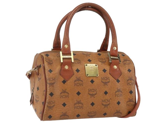 Bolsa MCM Logogram Vicetos em couro PVC 2 em 1 marrom dourado Auth BA8199